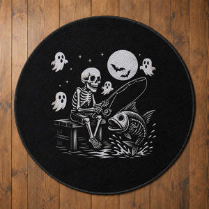 Halloween Skeleton Fishing Round Rug Funny Fisherman Gift