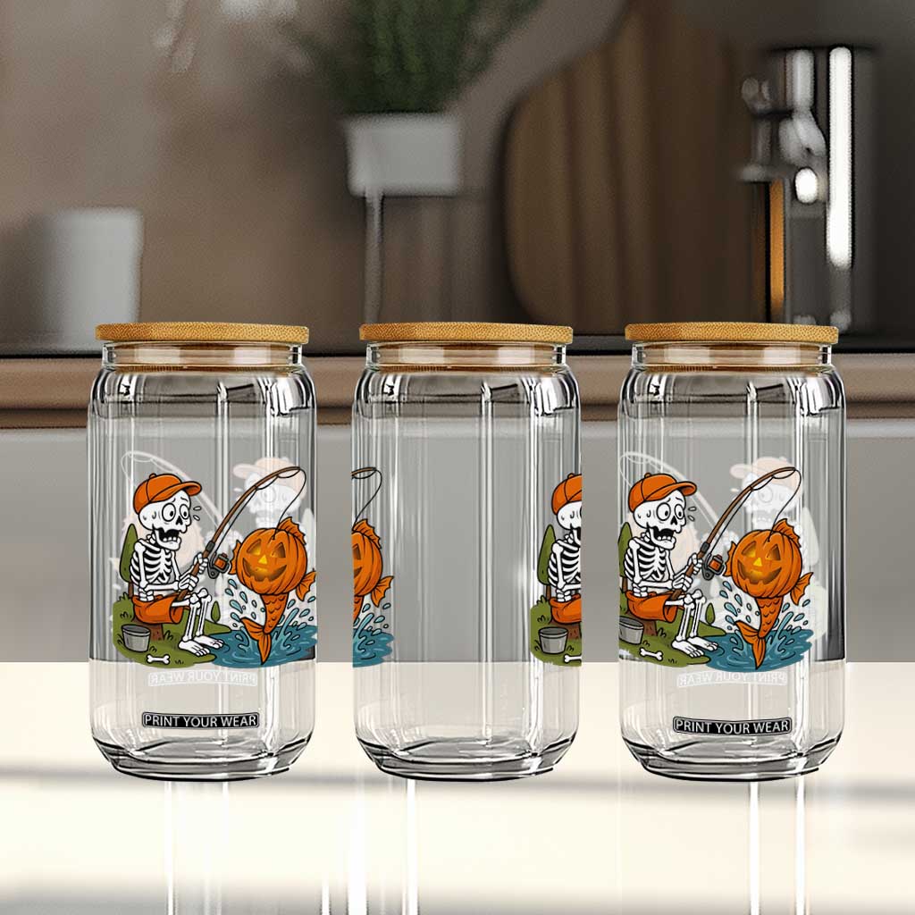 Halloween Fishing Lover Glass Can Skeleton Humor Gift TS12 Print Your Wear