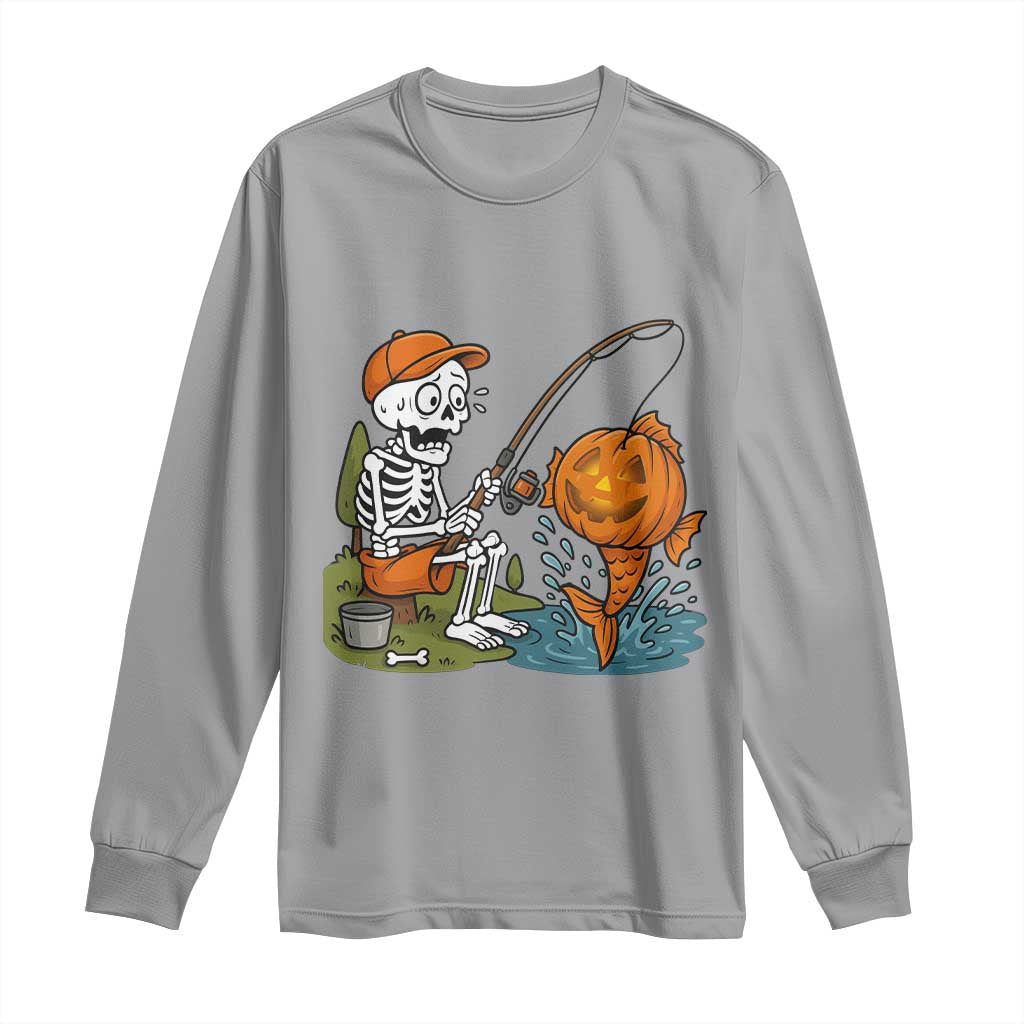 Halloween Fishing Lover Long Sleeve Shirt Skeleton Humor Gift TS12 Sport Gray Print Your Wear