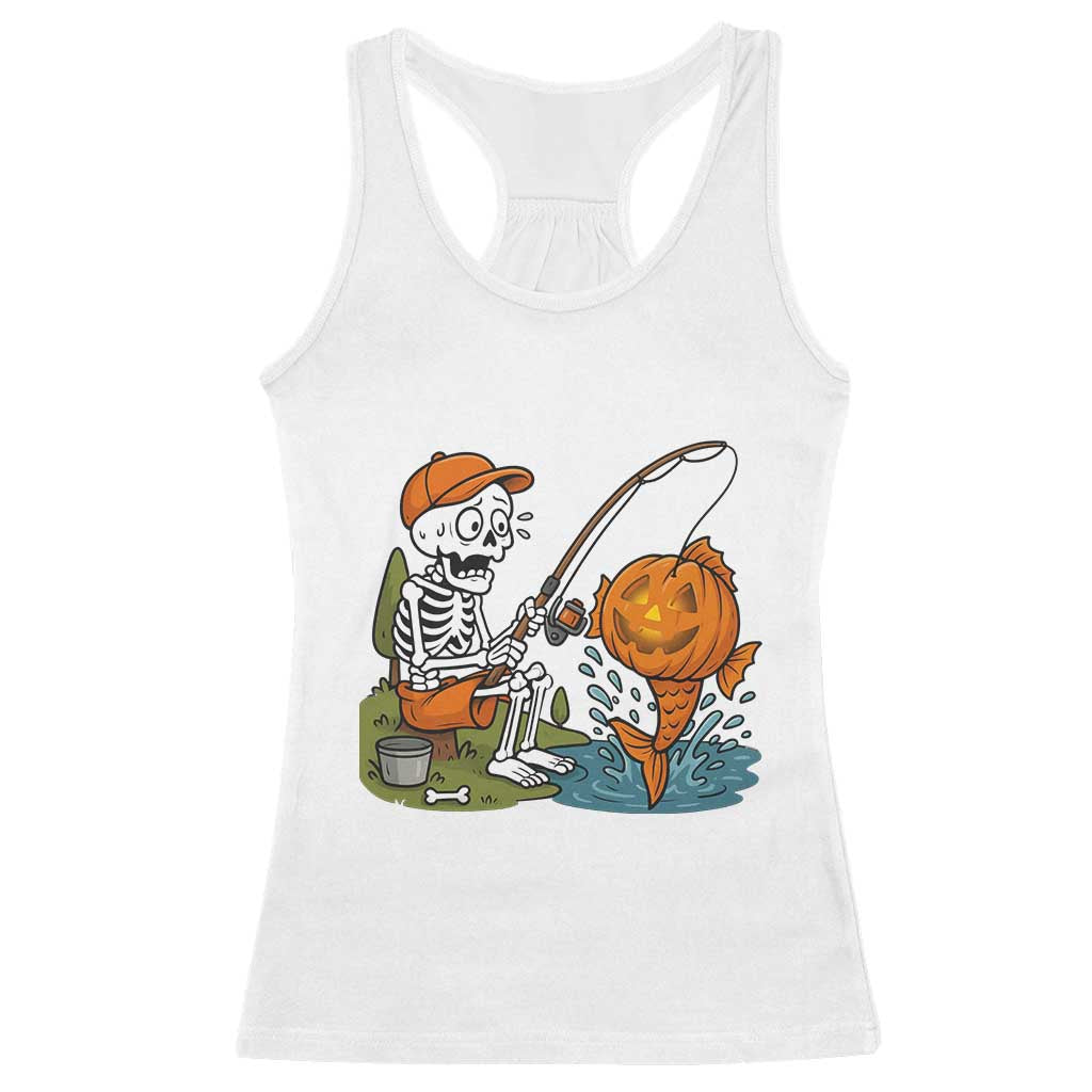 Halloween Fishing Lover Racerback Tank Top Skeleton Humor Gift TS12 White Print Your Wear
