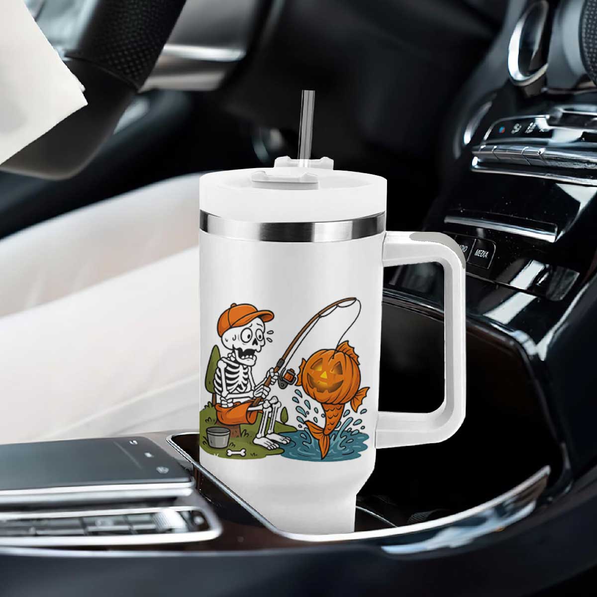 Halloween Fishing Lover Tumbler With Handle Skeleton Humor Gift TS12 Print Your Wear