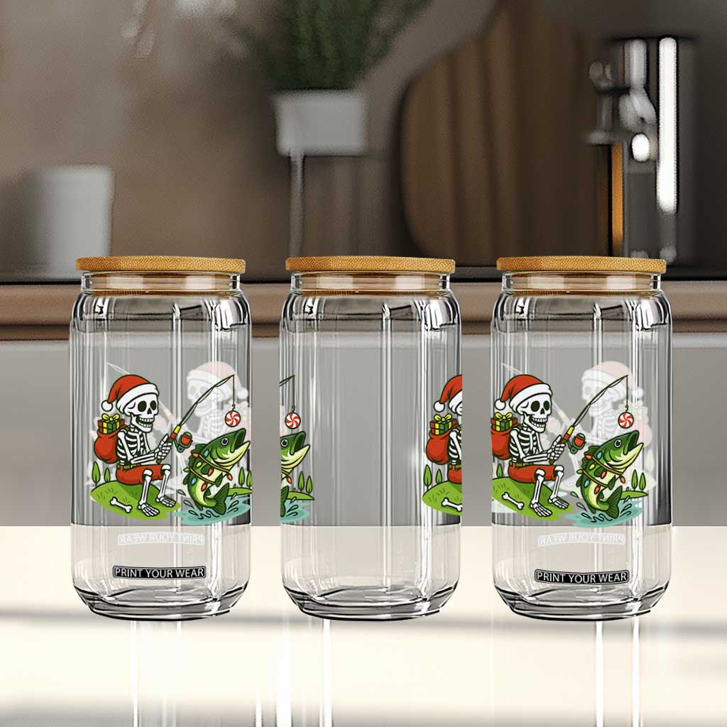 Christmas Skeleton Fishing Glass Can Funny Holiday Gift TS12 Print Your Wear