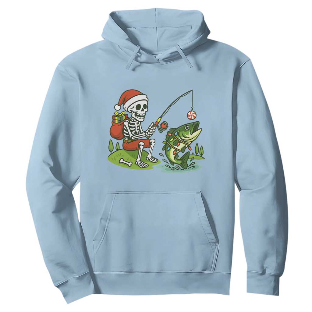 Christmas Skeleton Fishing Hoodie Funny Holiday Gift TS12 Light Blue Print Your Wear