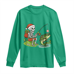 Christmas Skeleton Fishing Long Sleeve Shirt Funny Holiday Gift TS12 Irish Green Print Your Wear