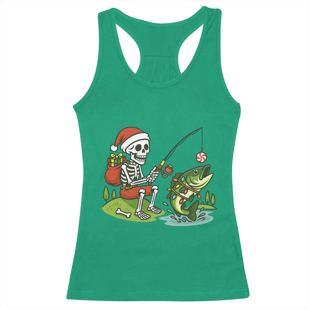 Christmas Skeleton Fishing Racerback Tank Top Funny Holiday Gift TS12 Irish Green Print Your Wear