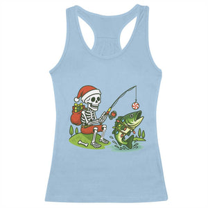 Christmas Skeleton Fishing Racerback Tank Top Funny Holiday Gift TS12 Light Blue Print Your Wear