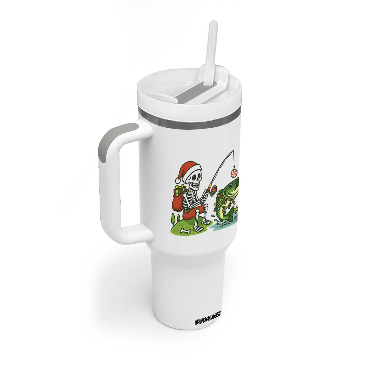 Christmas Skeleton Fishing Tumbler With Handle Funny Holiday Gift TS12 Print Your Wear