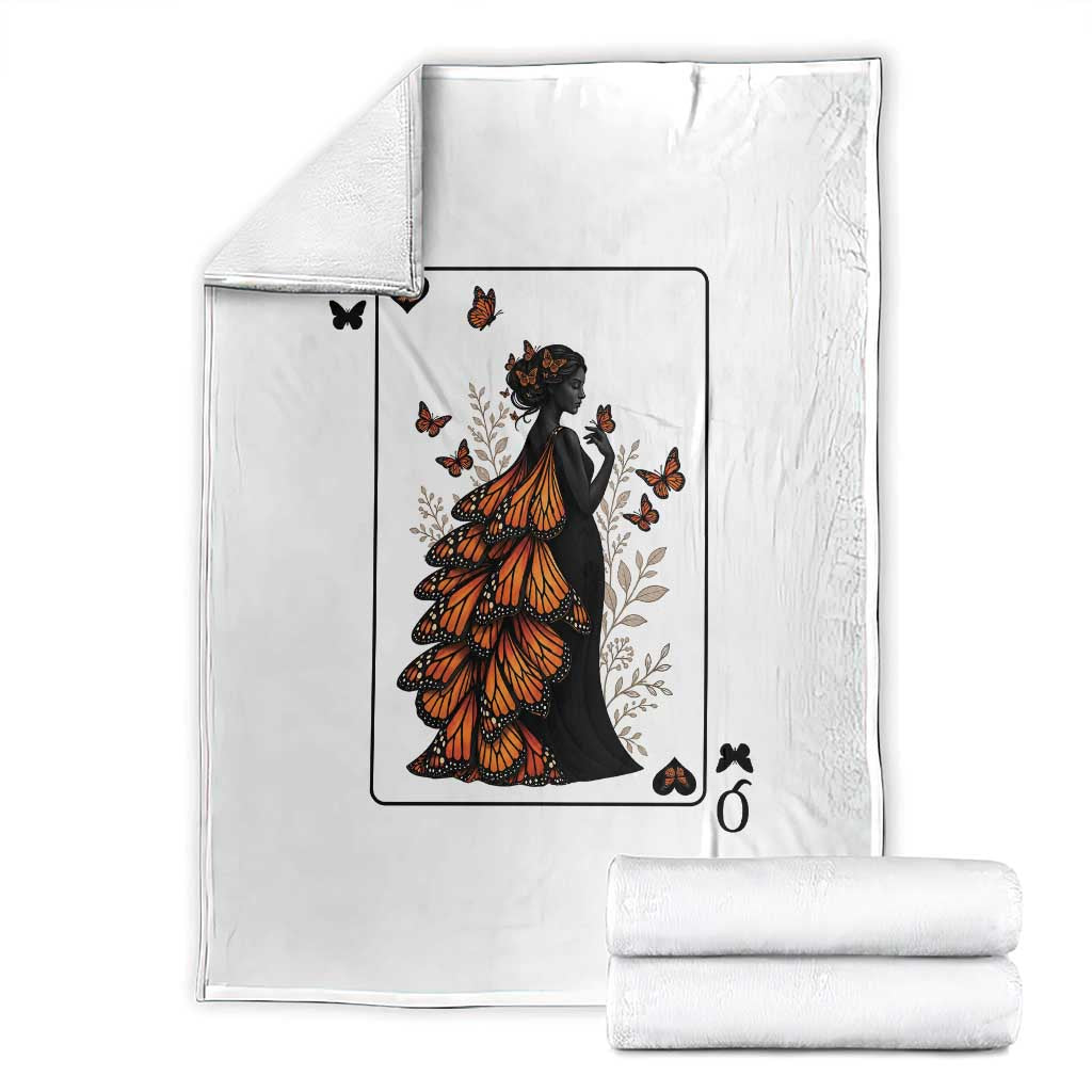 Queen Of The Monarch Butterfly Throw Blanket Mystical Goddess Spades Playing Card