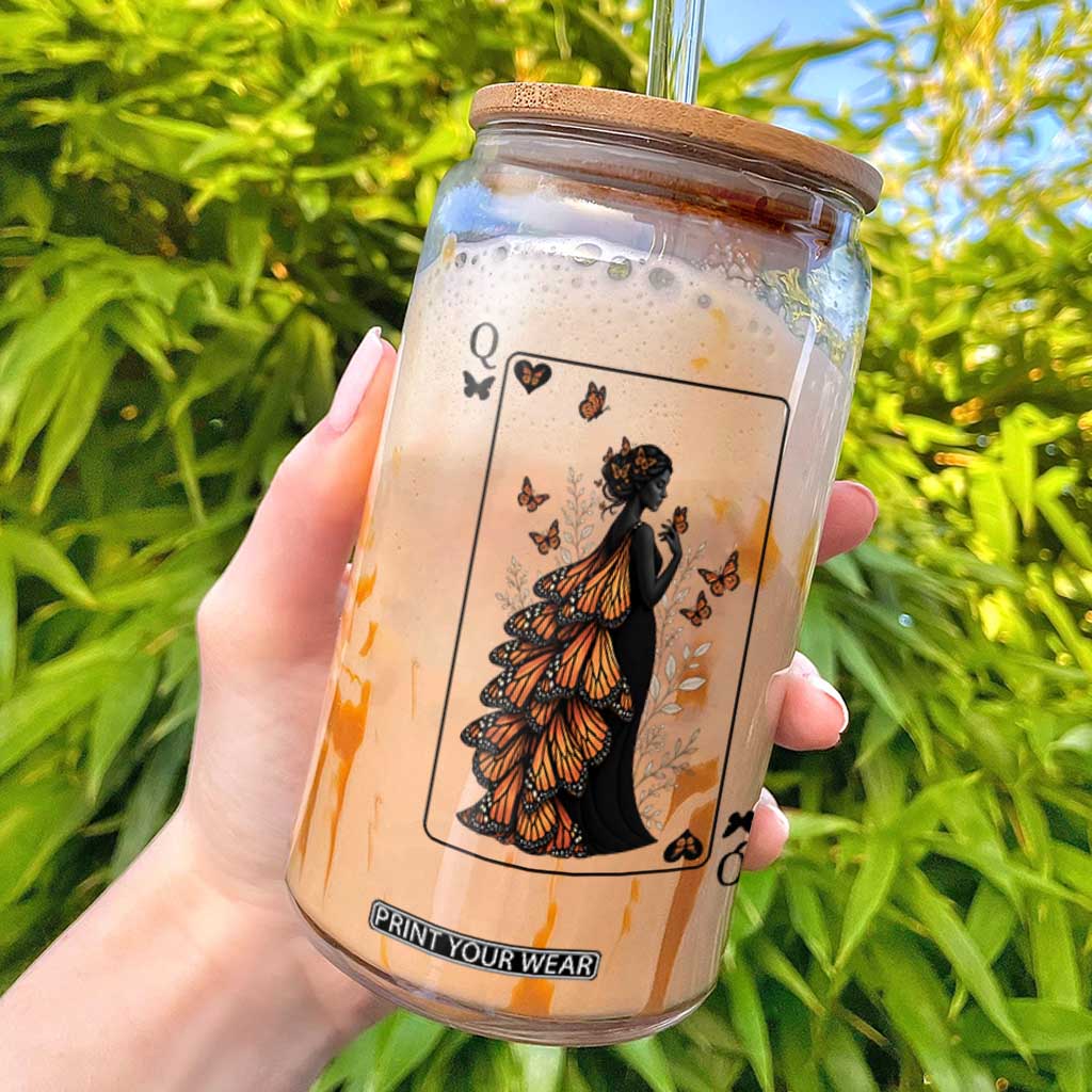 Queen Of The Monarch Butterfly Glass Can Mystical Goddess Spades Playing Card