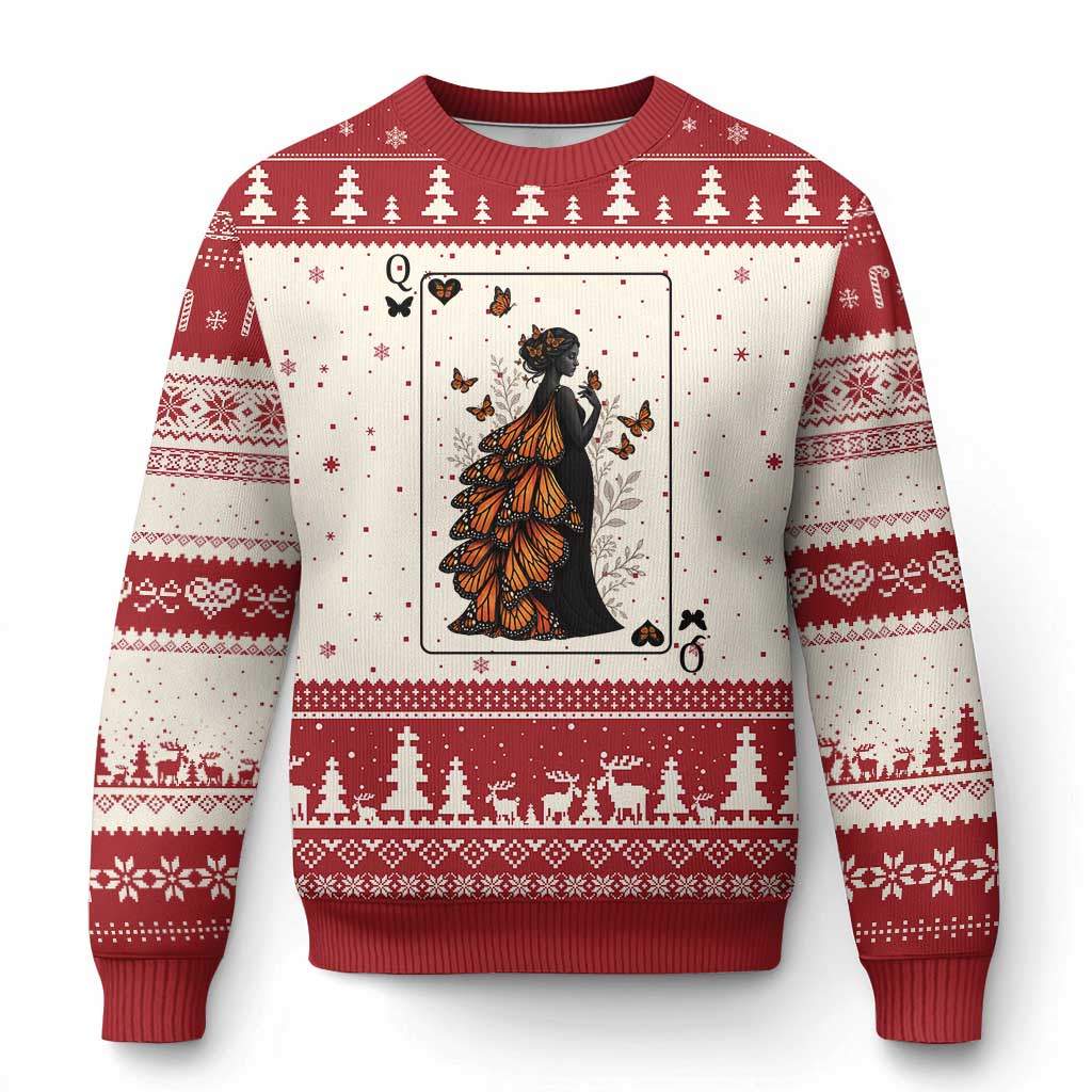 Queen Of The Monarch Butterfly Ugly Christmas Sweater Mystical Goddess Spades Playing Card