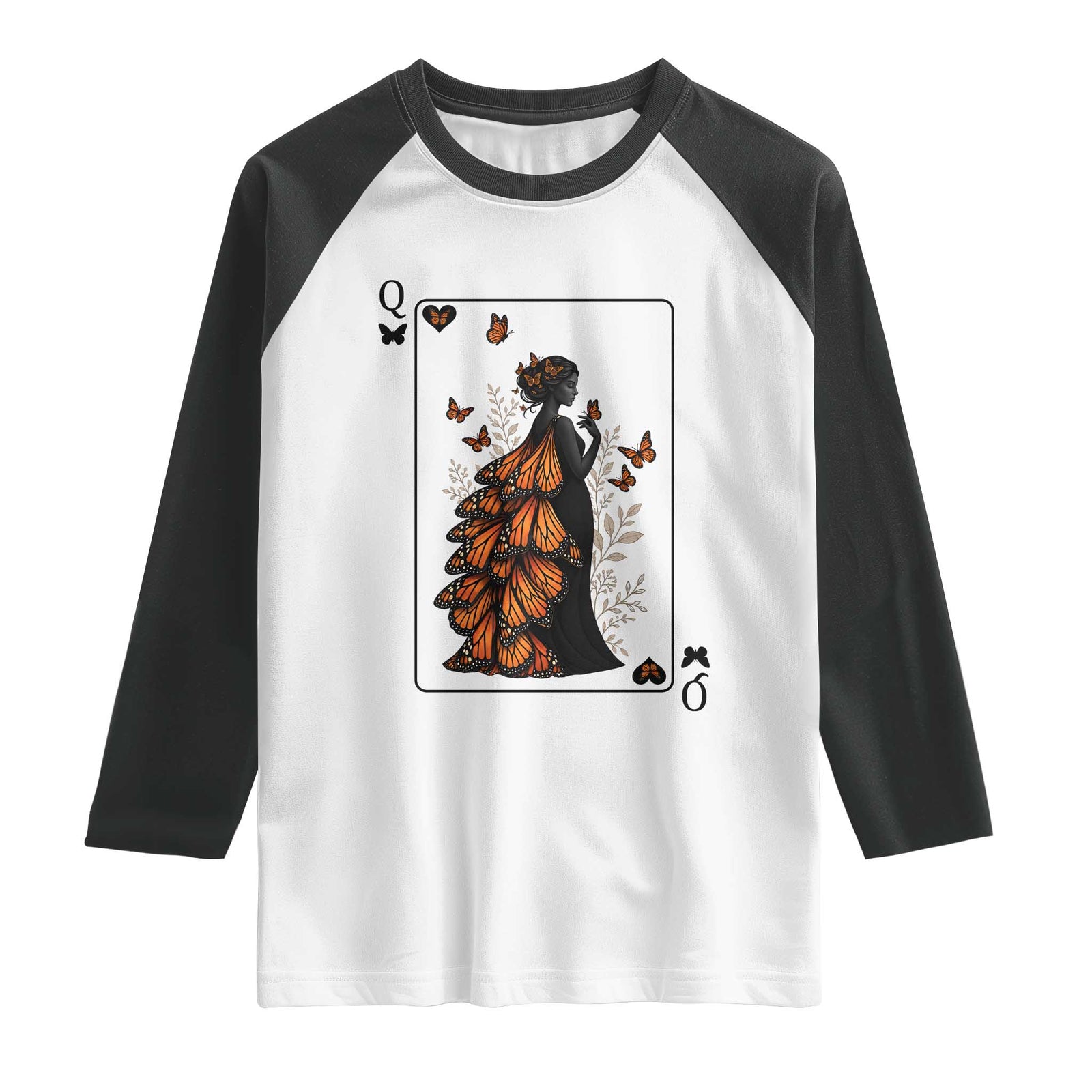 Queen Of The Monarch Butterfly Raglan Shirt Mystical Goddess Spades Playing Card