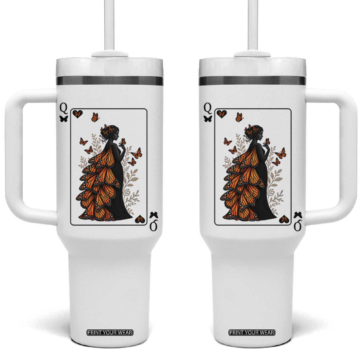 Queen Of The Monarch Butterfly Tumbler With Handle Mystical Goddess Spades Playing Card
