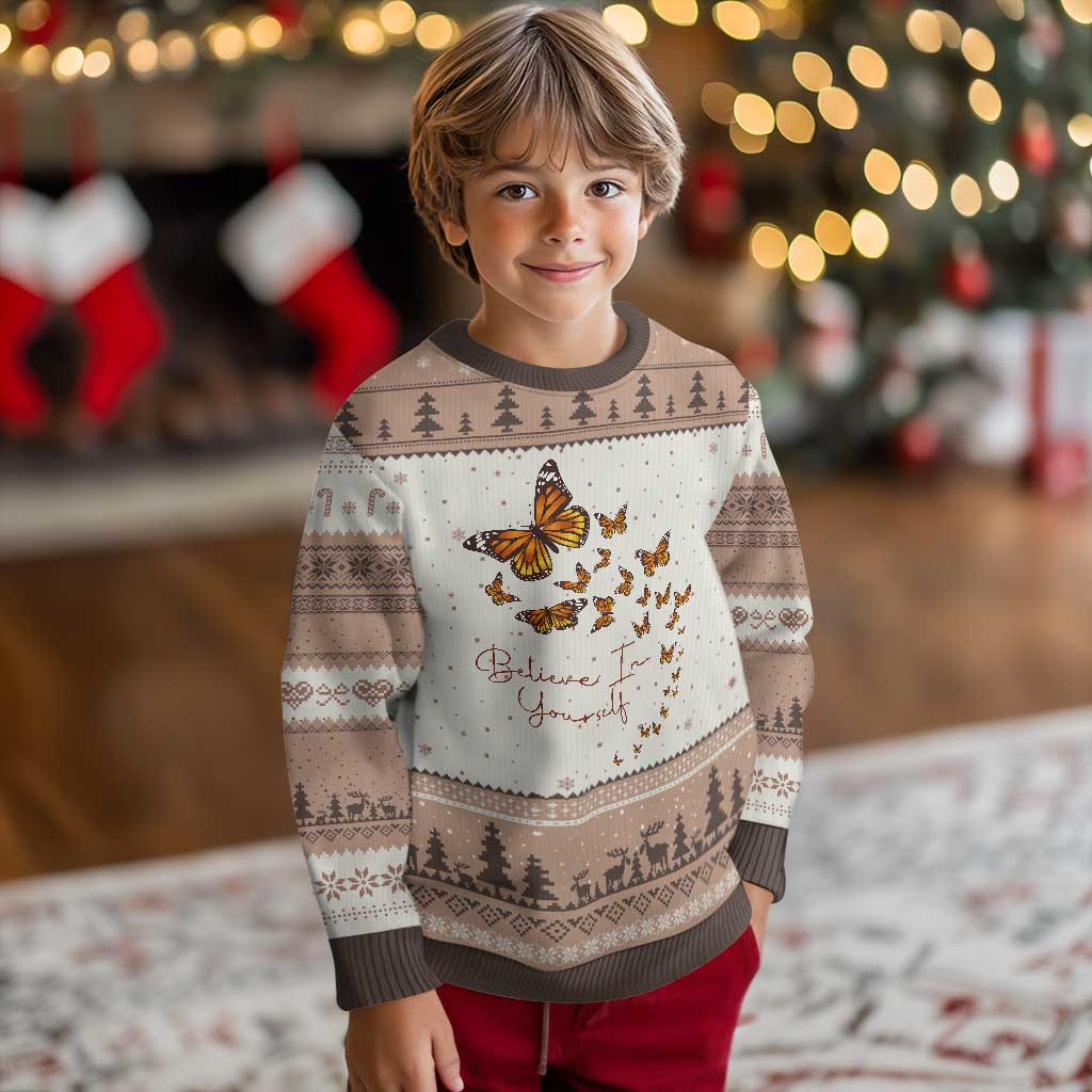 Monarch Butterfly Inspirational Saying Ugly Christmas Sweater Believe In Yourself