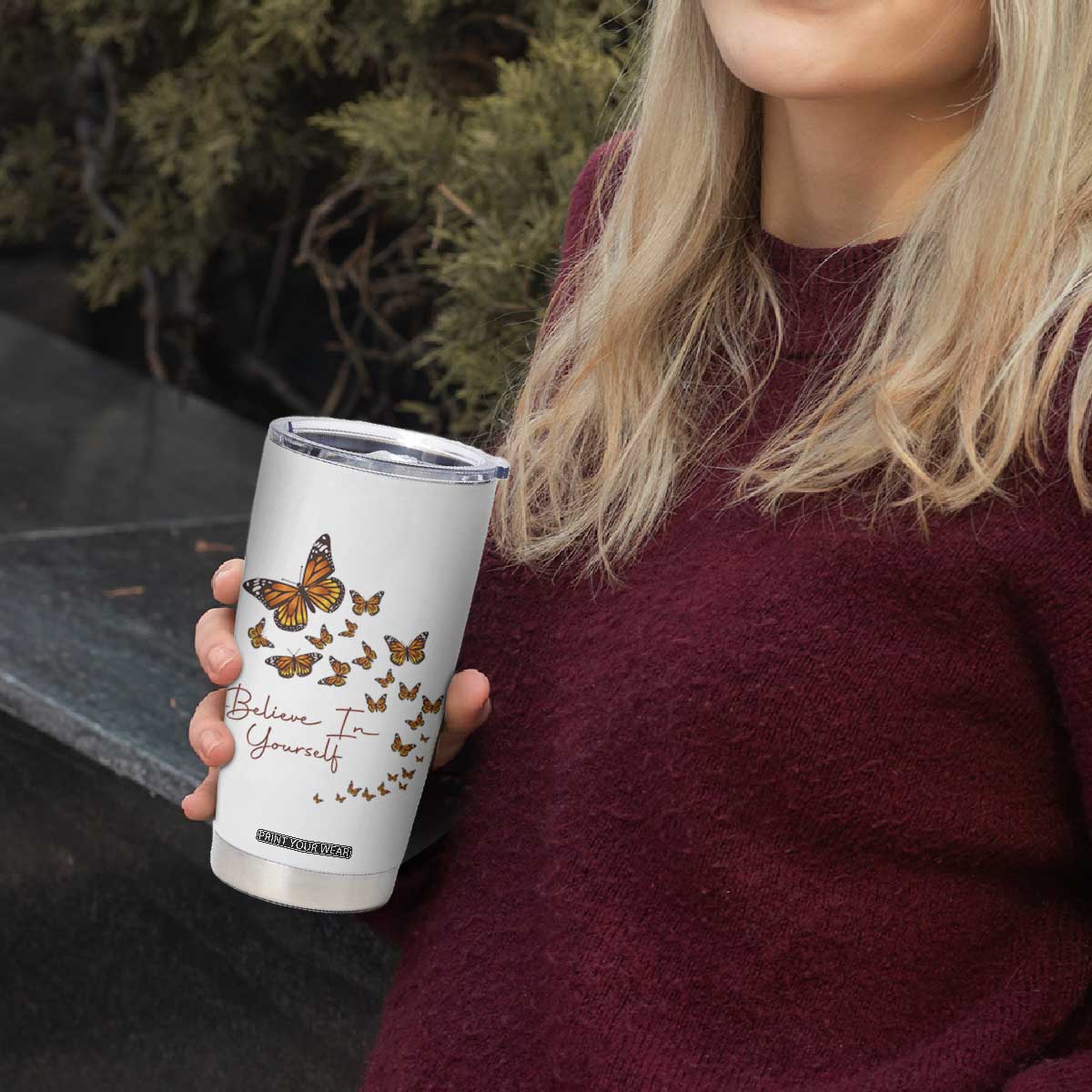 Monarch Butterfly Inspirational Saying Tumbler Cup Believe In Yourself
