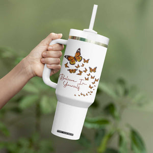 Monarch Butterfly Inspirational Saying Tumbler With Handle Believe In Yourself