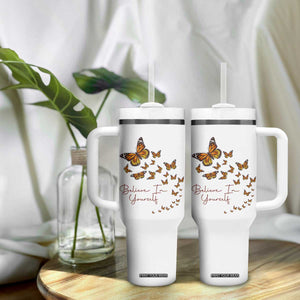 Monarch Butterfly Inspirational Saying Tumbler With Handle Believe In Yourself