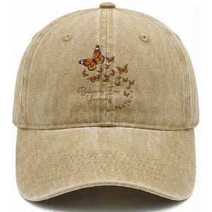 Monarch Butterfly Inspirational Saying Washed Cotton Baseball Cap Believe In Yourself