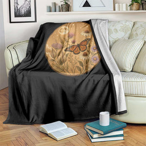 Vintage Monarch Butterfly Botanical Throw Blanket Wildflower Nature Lover