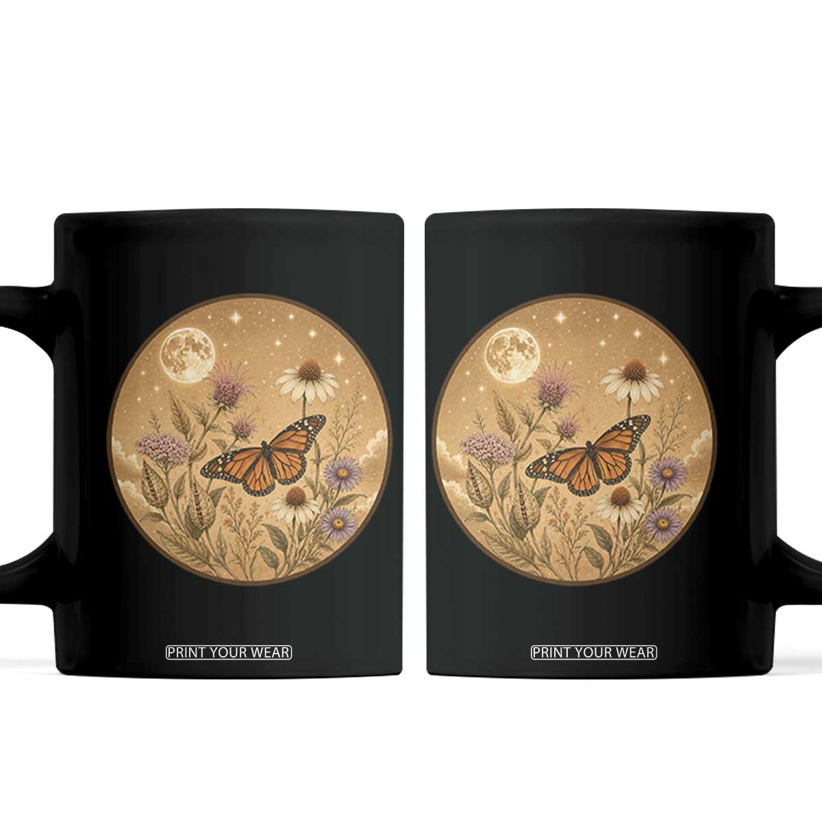 Vintage Monarch Butterfly Botanical Coffee Mug Wildflower Nature Lover