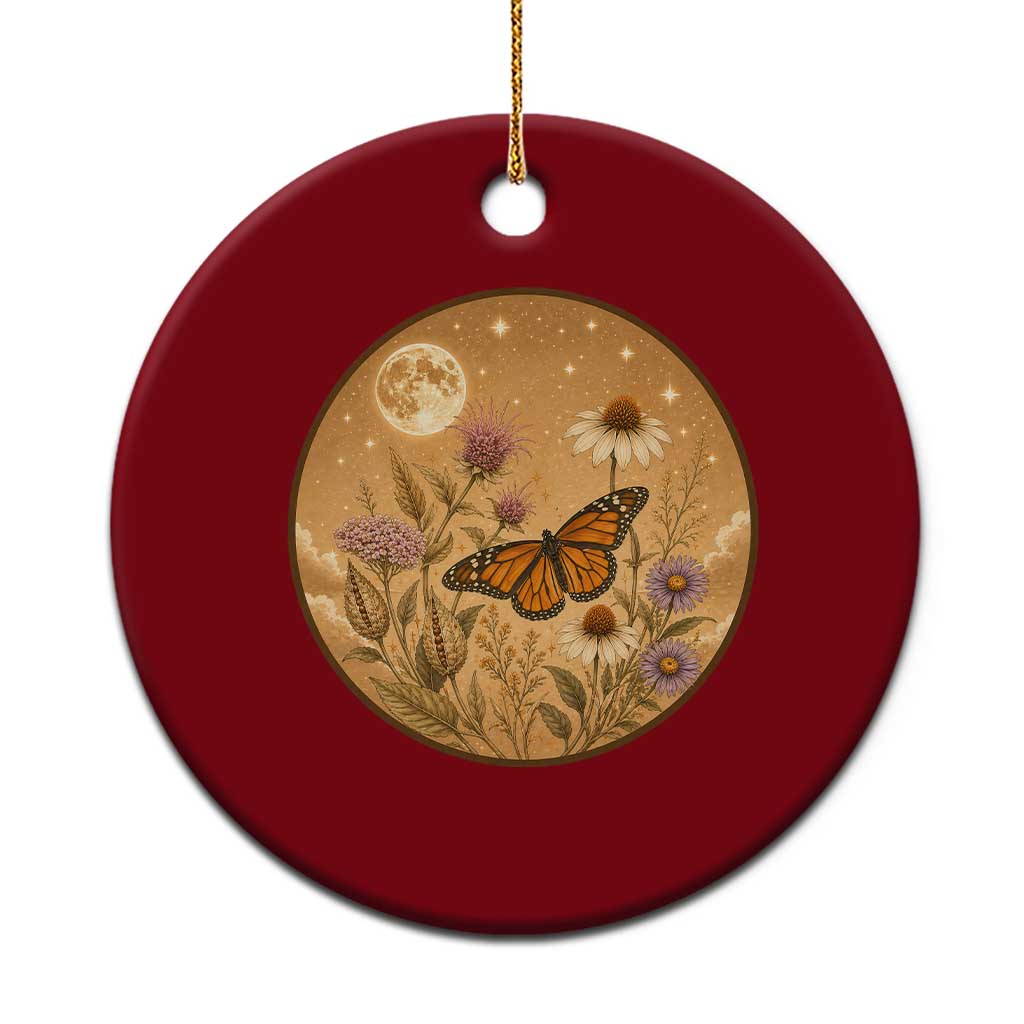 Vintage Monarch Butterfly Botanical Ceramic Ornament Wildflower Nature Lover