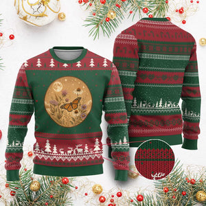Vintage Monarch Butterfly Botanical Ugly Christmas Sweater Wildflower Nature Lover