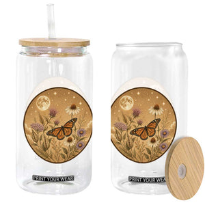 Vintage Monarch Butterfly Botanical Glass Can Wildflower Nature Lover