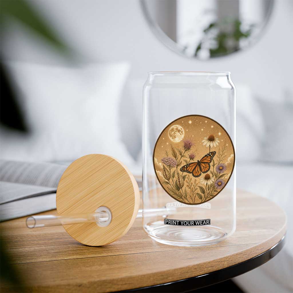 Vintage Monarch Butterfly Botanical Glass Can Wildflower Nature Lover