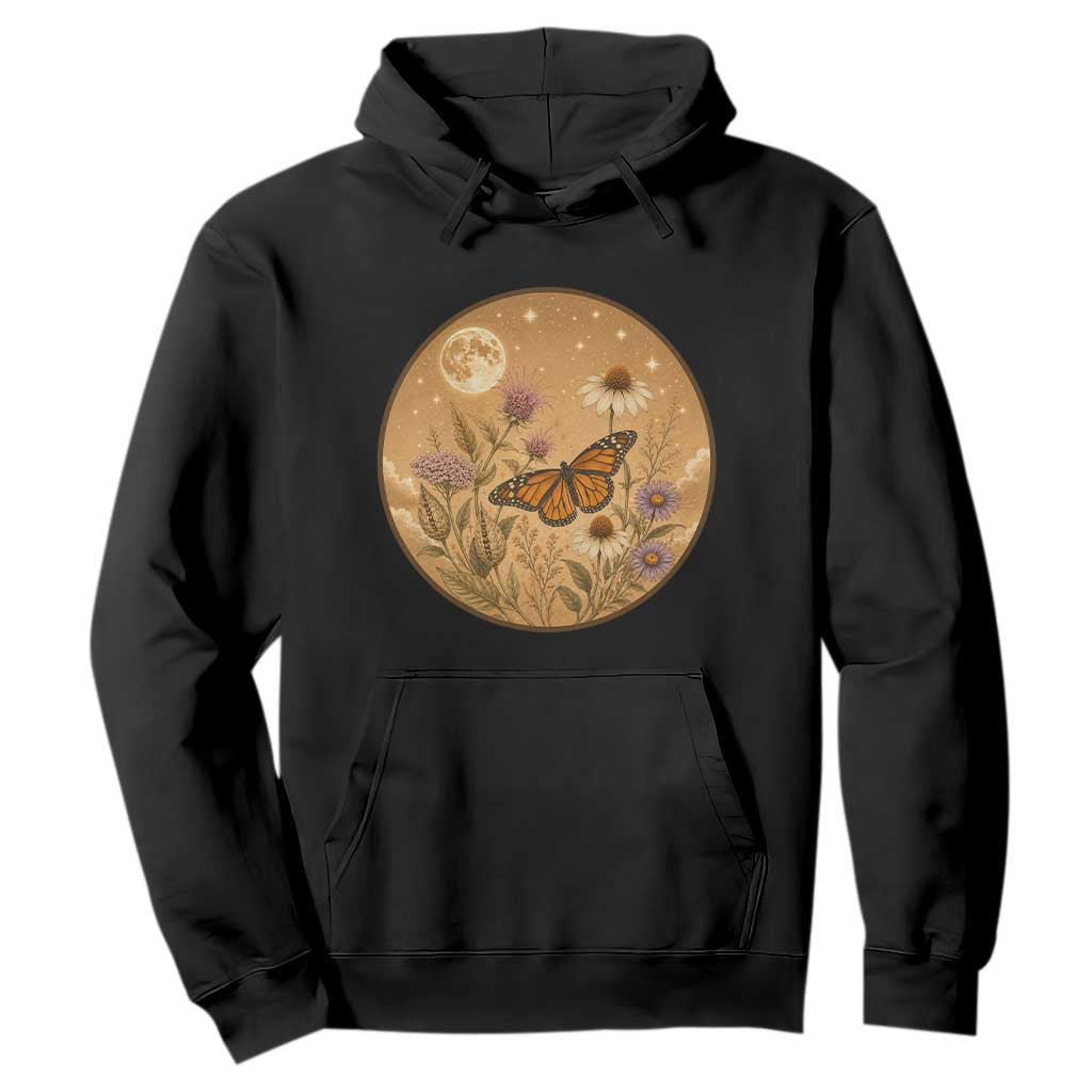 Vintage Monarch Butterfly Botanical Hoodie Wildflower Nature Lover