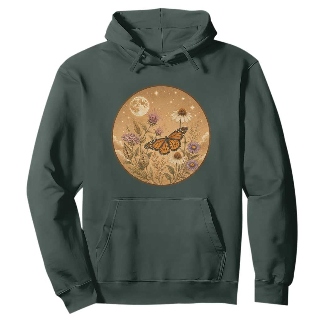 Vintage Monarch Butterfly Botanical Hoodie Wildflower Nature Lover