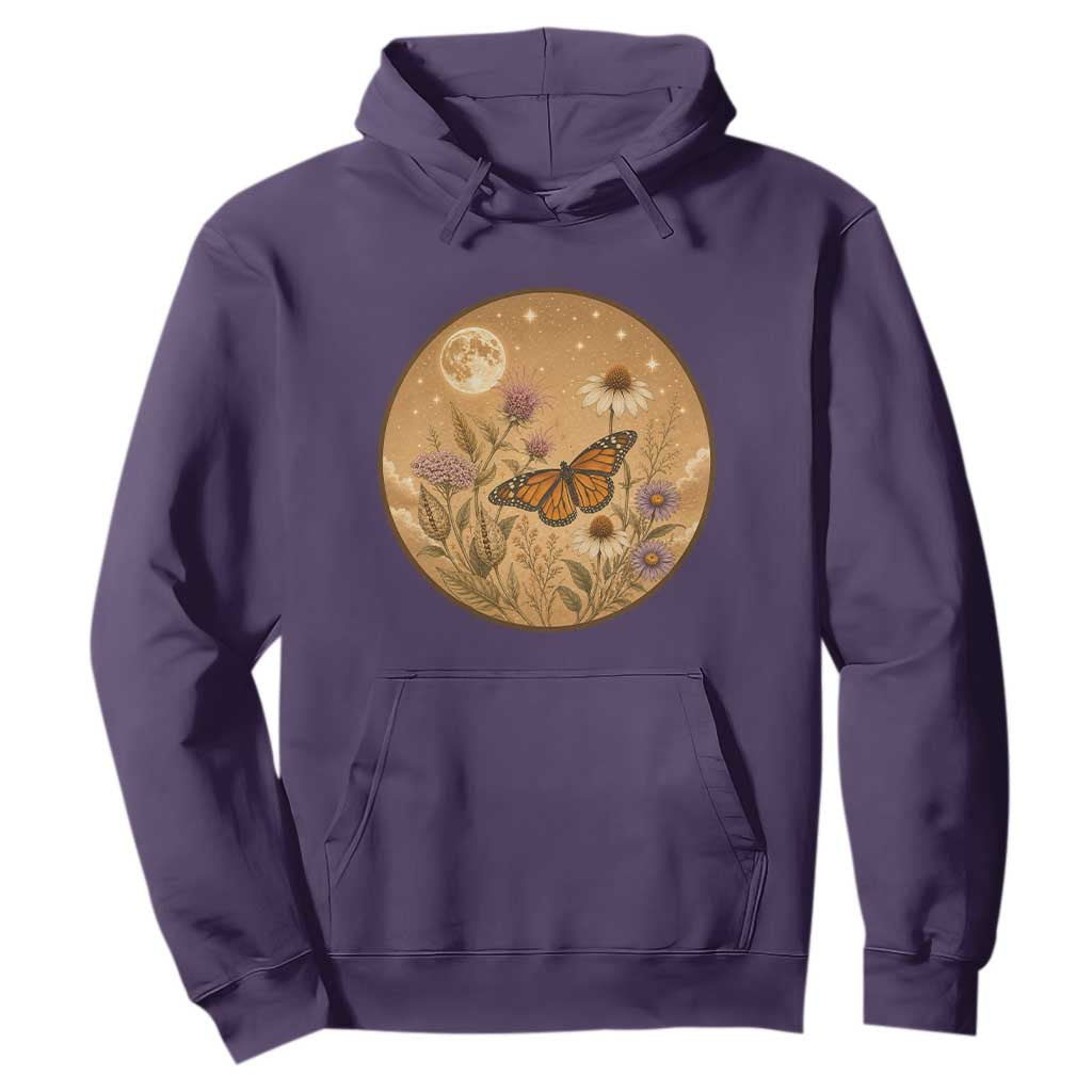 Vintage Monarch Butterfly Botanical Hoodie Wildflower Nature Lover