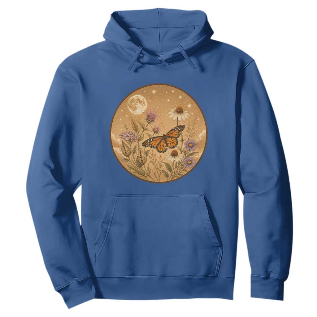 Vintage Monarch Butterfly Botanical Hoodie Wildflower Nature Lover