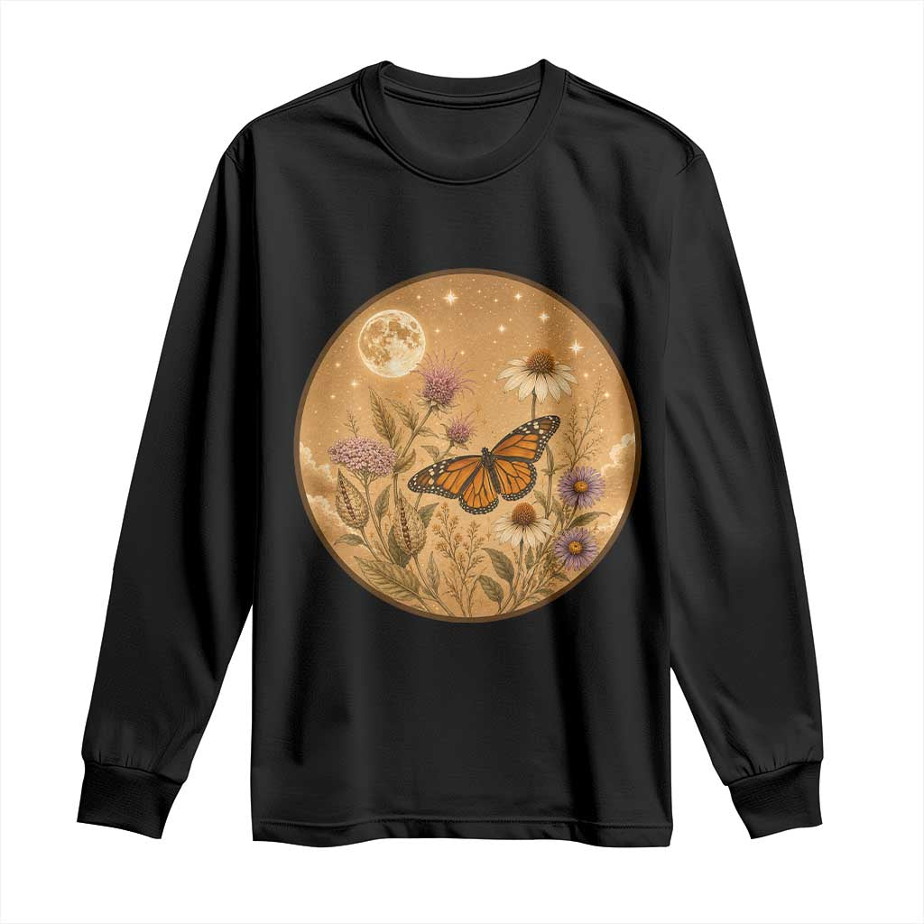 Vintage Monarch Butterfly Botanical Long Sleeve Shirt Wildflower Nature Lover