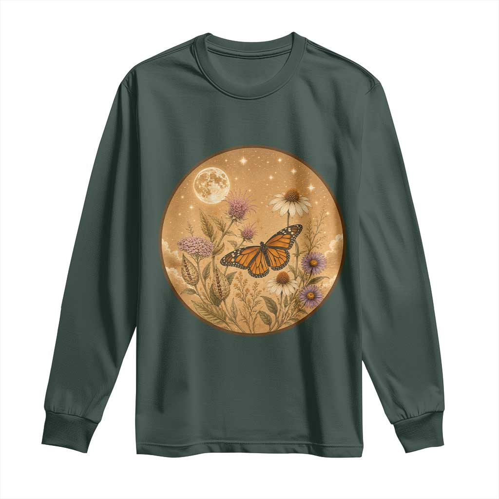 Vintage Monarch Butterfly Botanical Long Sleeve Shirt Wildflower Nature Lover