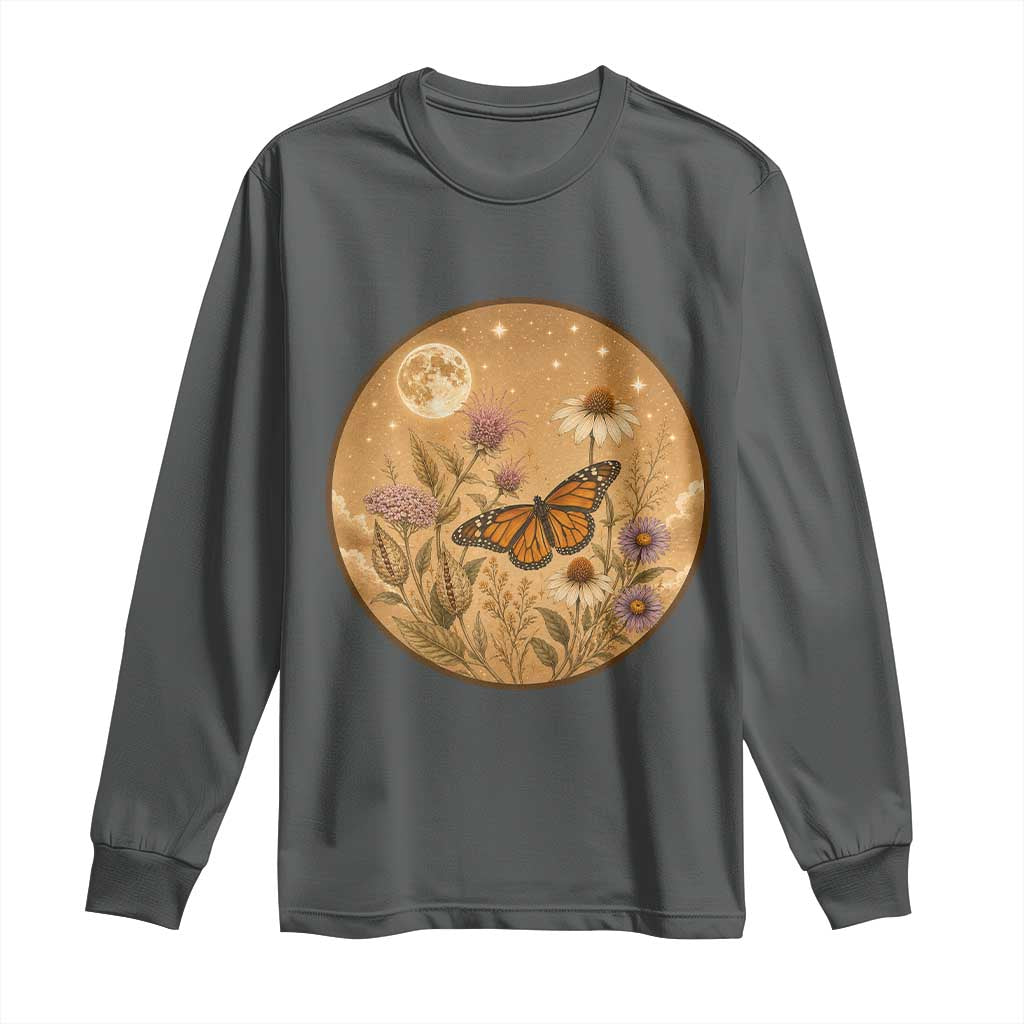Vintage Monarch Butterfly Botanical Long Sleeve Shirt Wildflower Nature Lover