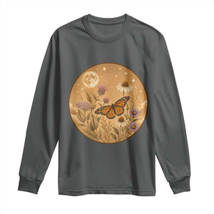 Vintage Monarch Butterfly Botanical Long Sleeve Shirt Wildflower Nature Lover