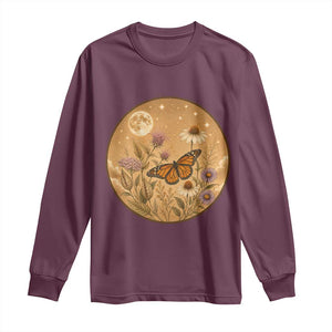 Vintage Monarch Butterfly Botanical Long Sleeve Shirt Wildflower Nature Lover