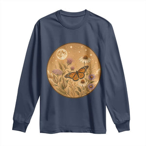 Vintage Monarch Butterfly Botanical Long Sleeve Shirt Wildflower Nature Lover
