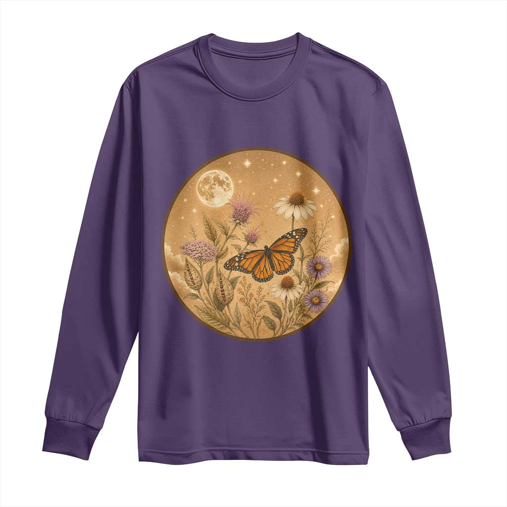 Vintage Monarch Butterfly Botanical Long Sleeve Shirt Wildflower Nature Lover