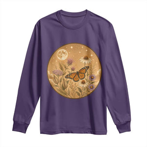 Vintage Monarch Butterfly Botanical Long Sleeve Shirt Wildflower Nature Lover