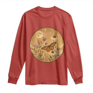 Vintage Monarch Butterfly Botanical Long Sleeve Shirt Wildflower Nature Lover