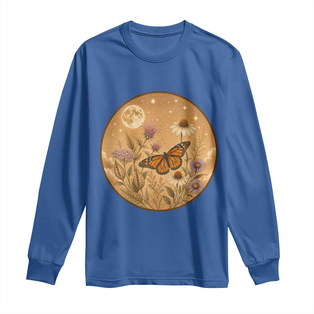 Vintage Monarch Butterfly Botanical Long Sleeve Shirt Wildflower Nature Lover