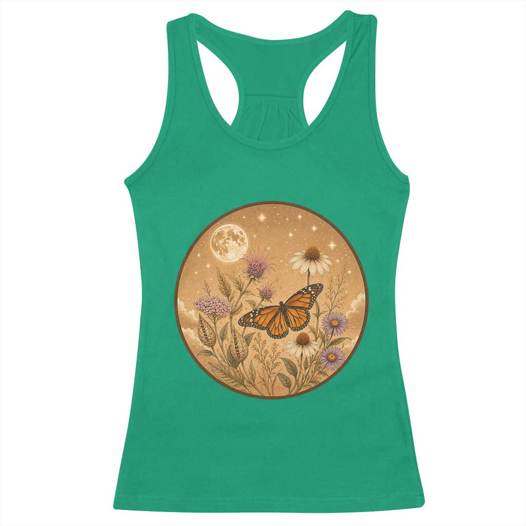Vintage Monarch Butterfly Botanical Racerback Tank Top Wildflower Nature Lover