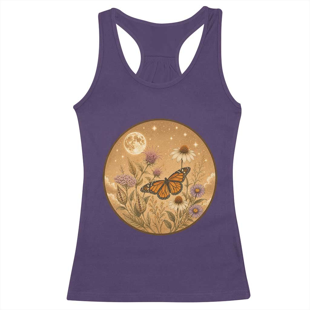 Vintage Monarch Butterfly Botanical Racerback Tank Top Wildflower Nature Lover