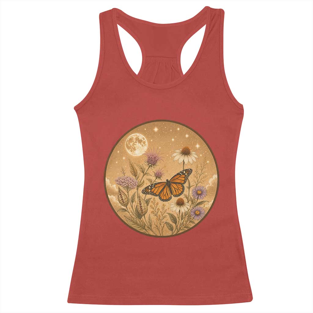 Vintage Monarch Butterfly Botanical Racerback Tank Top Wildflower Nature Lover