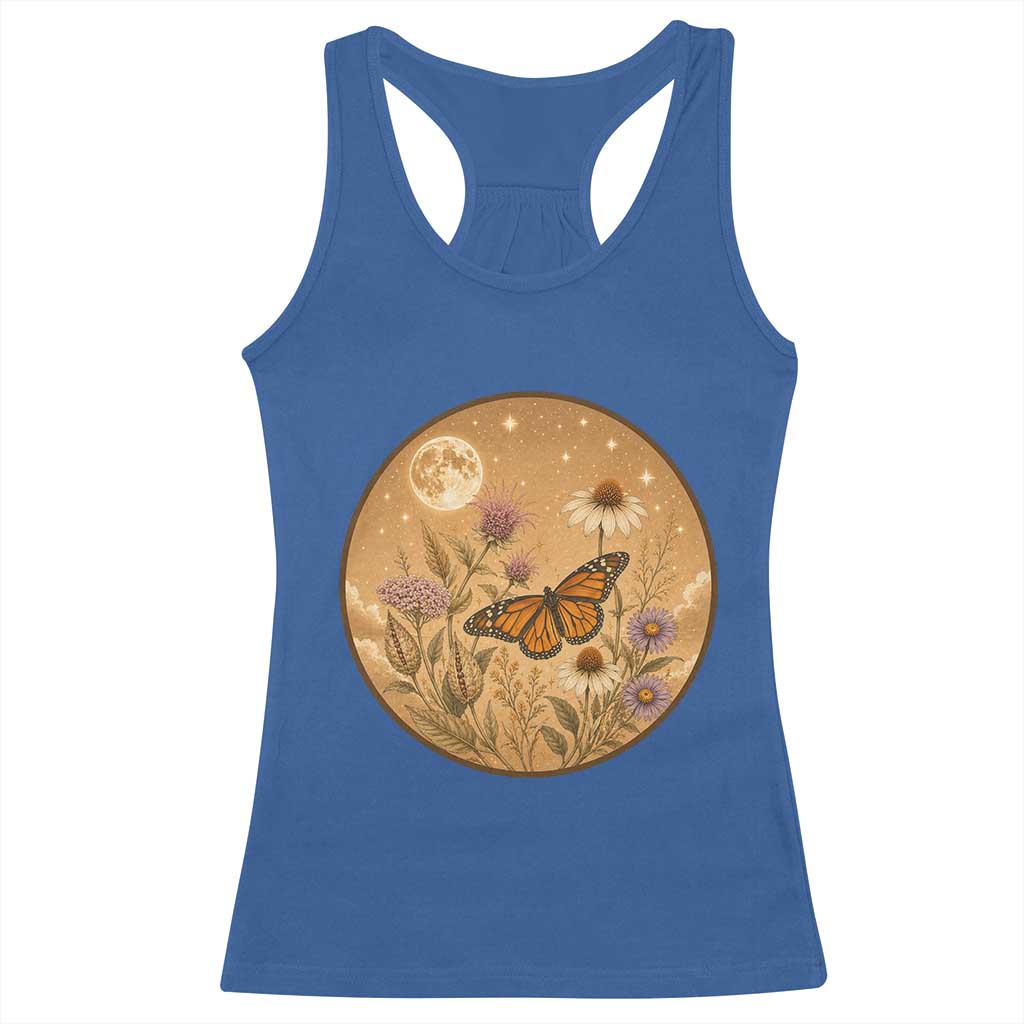 Vintage Monarch Butterfly Botanical Racerback Tank Top Wildflower Nature Lover