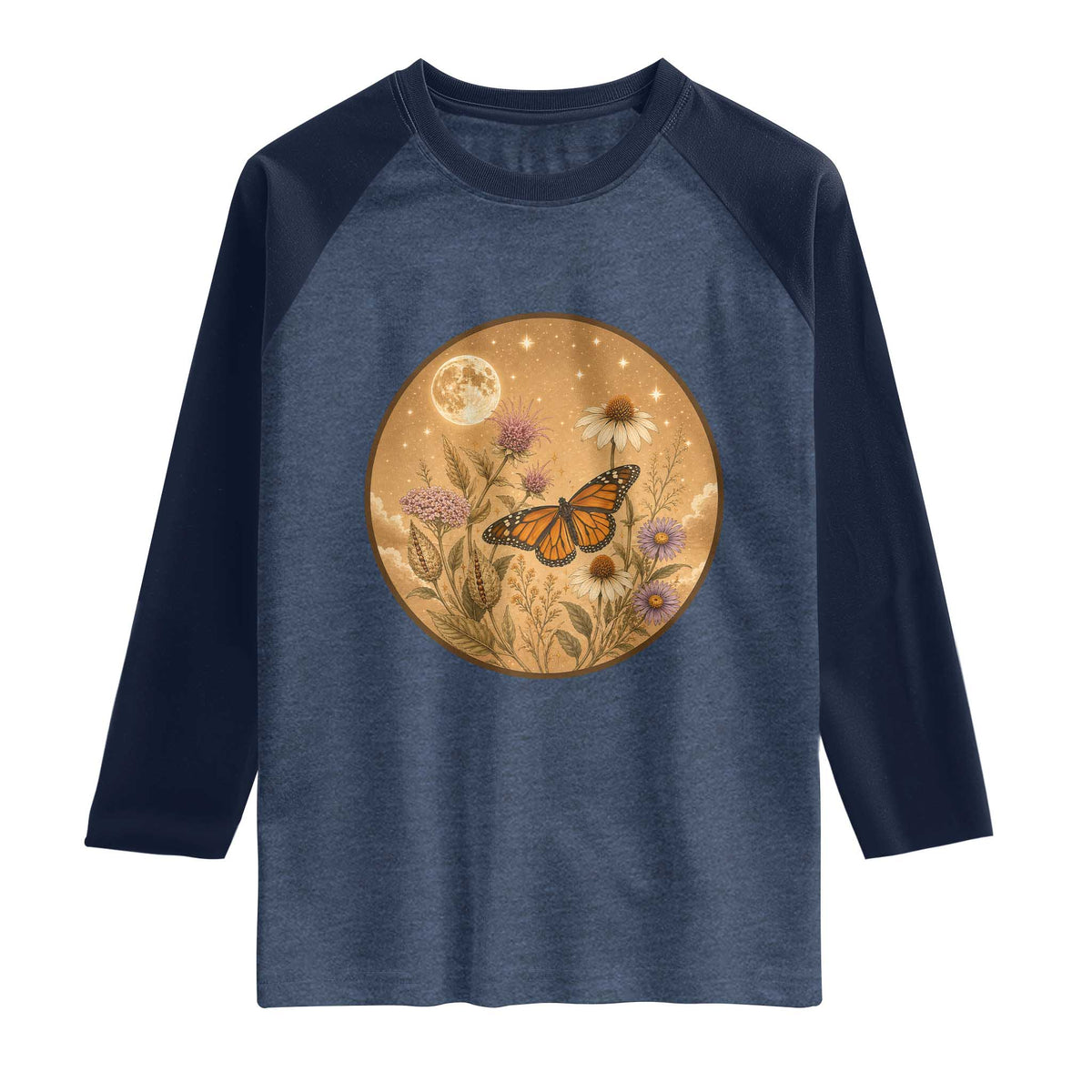 Vintage Monarch Butterfly Botanical Raglan Shirt Wildflower Nature Lover