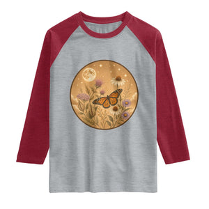 Vintage Monarch Butterfly Botanical Raglan Shirt Wildflower Nature Lover