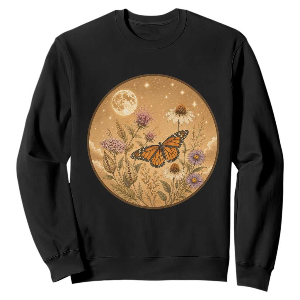 Vintage Monarch Butterfly Botanical Sweatshirt Wildflower Nature Lover