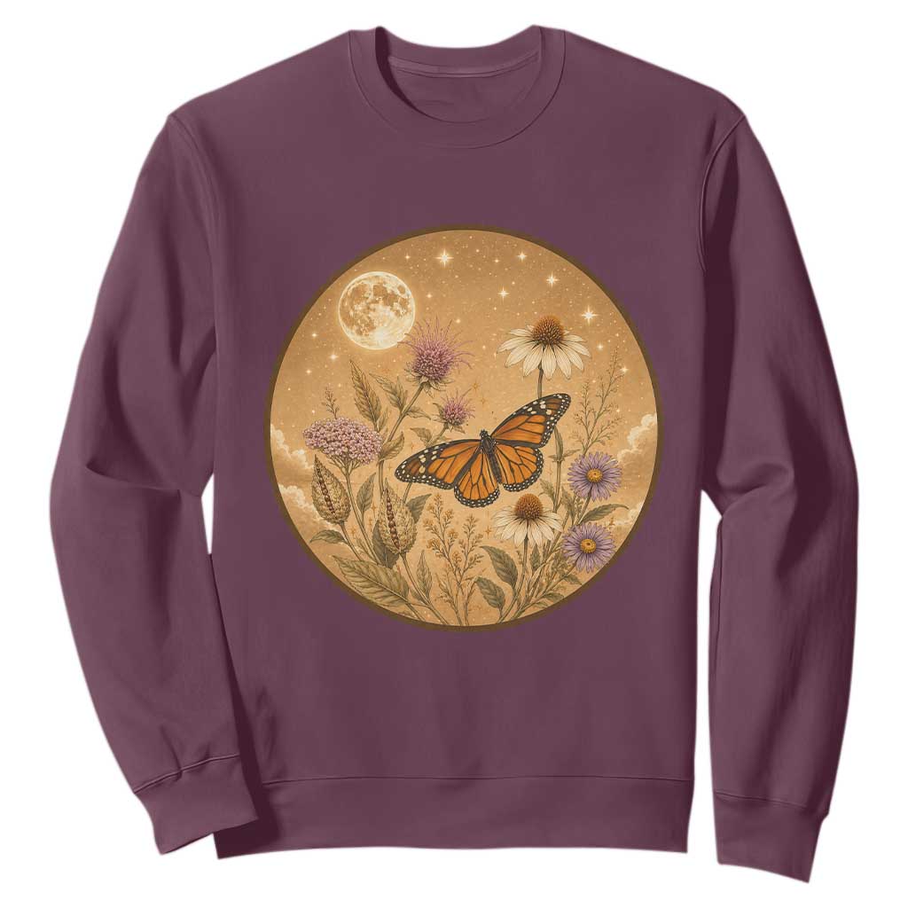 Vintage Monarch Butterfly Botanical Sweatshirt Wildflower Nature Lover