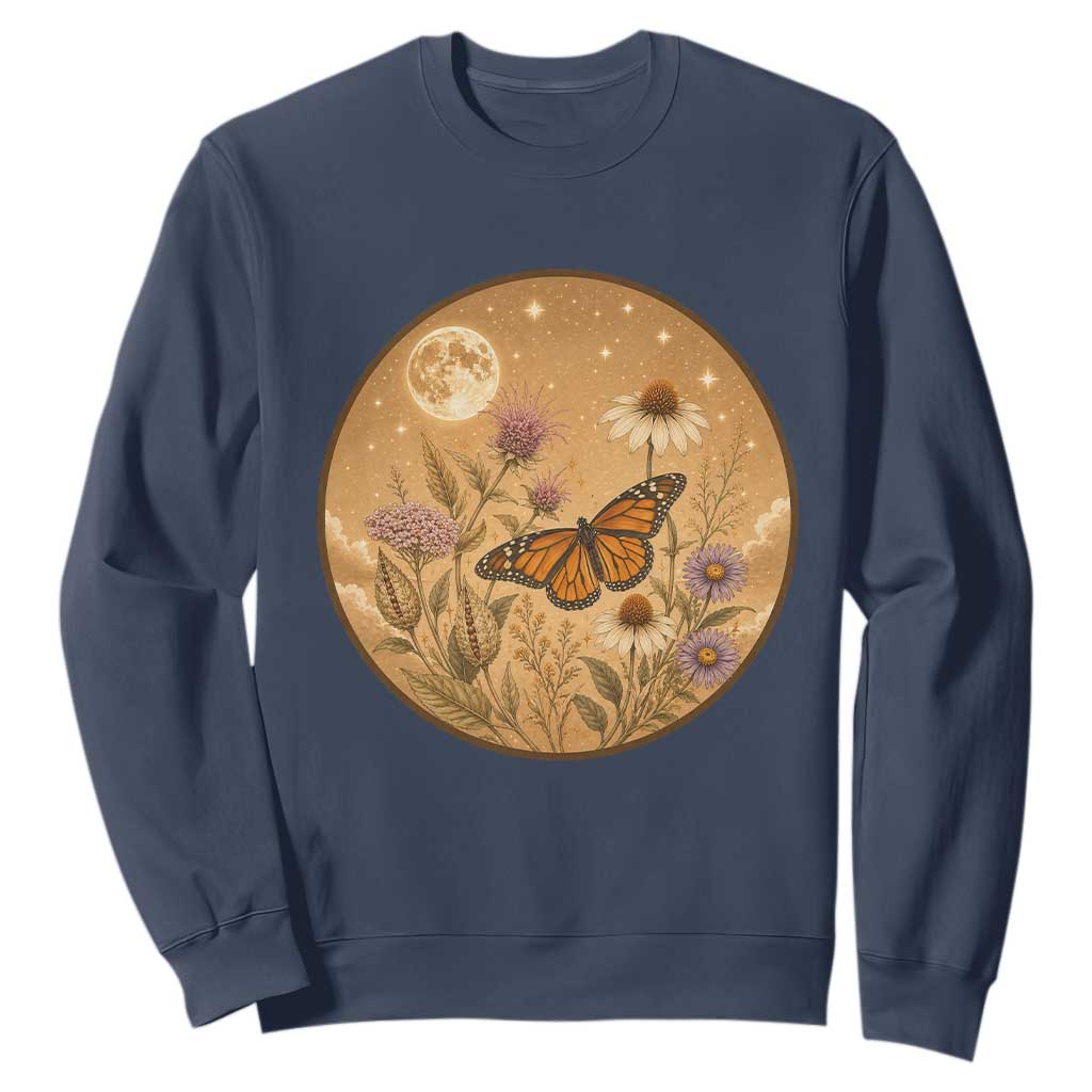 Vintage Monarch Butterfly Botanical Sweatshirt Wildflower Nature Lover